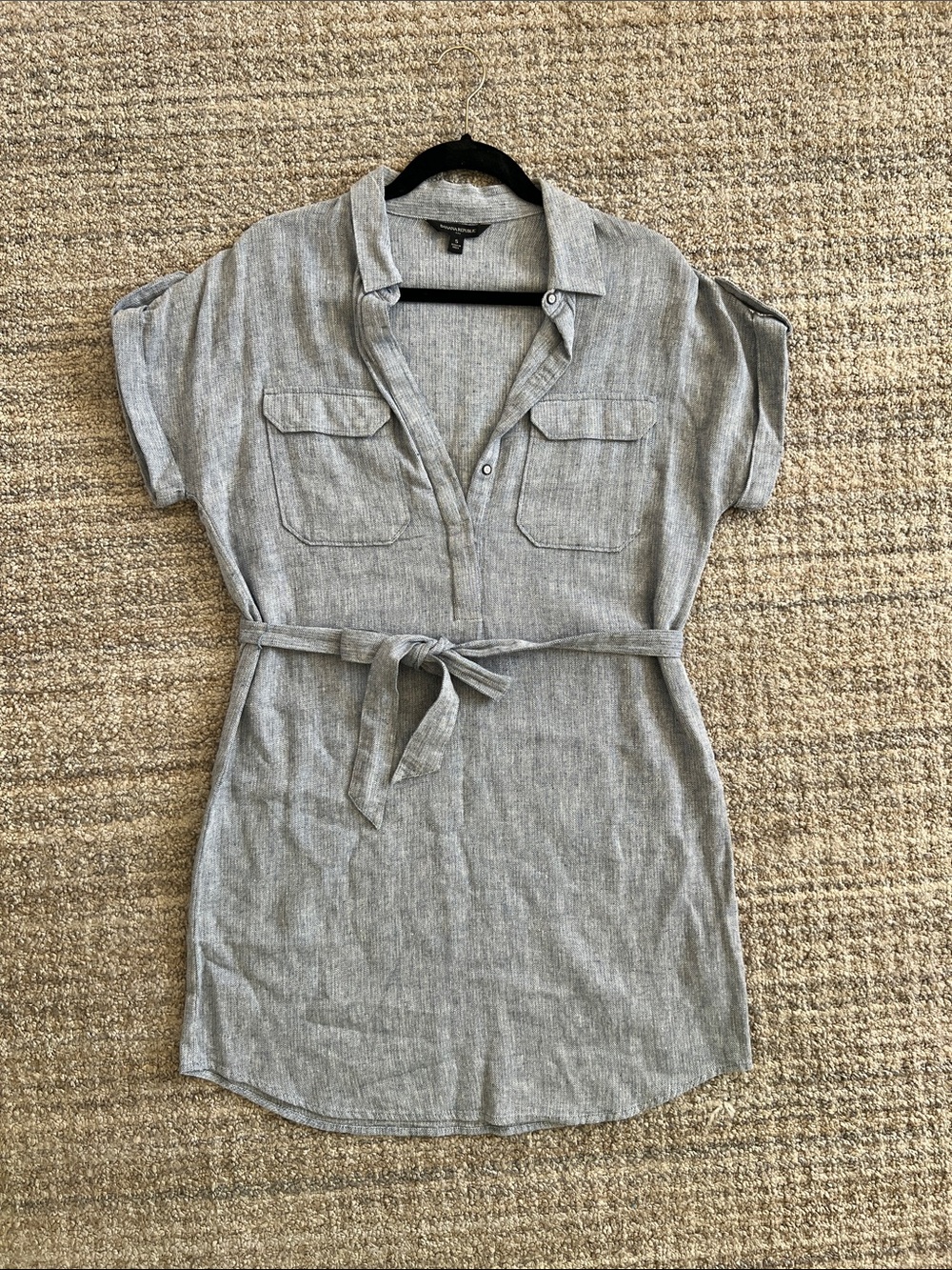 Banana Republic Light Blue Short Sleeve Shirt Dress with Tie Waist